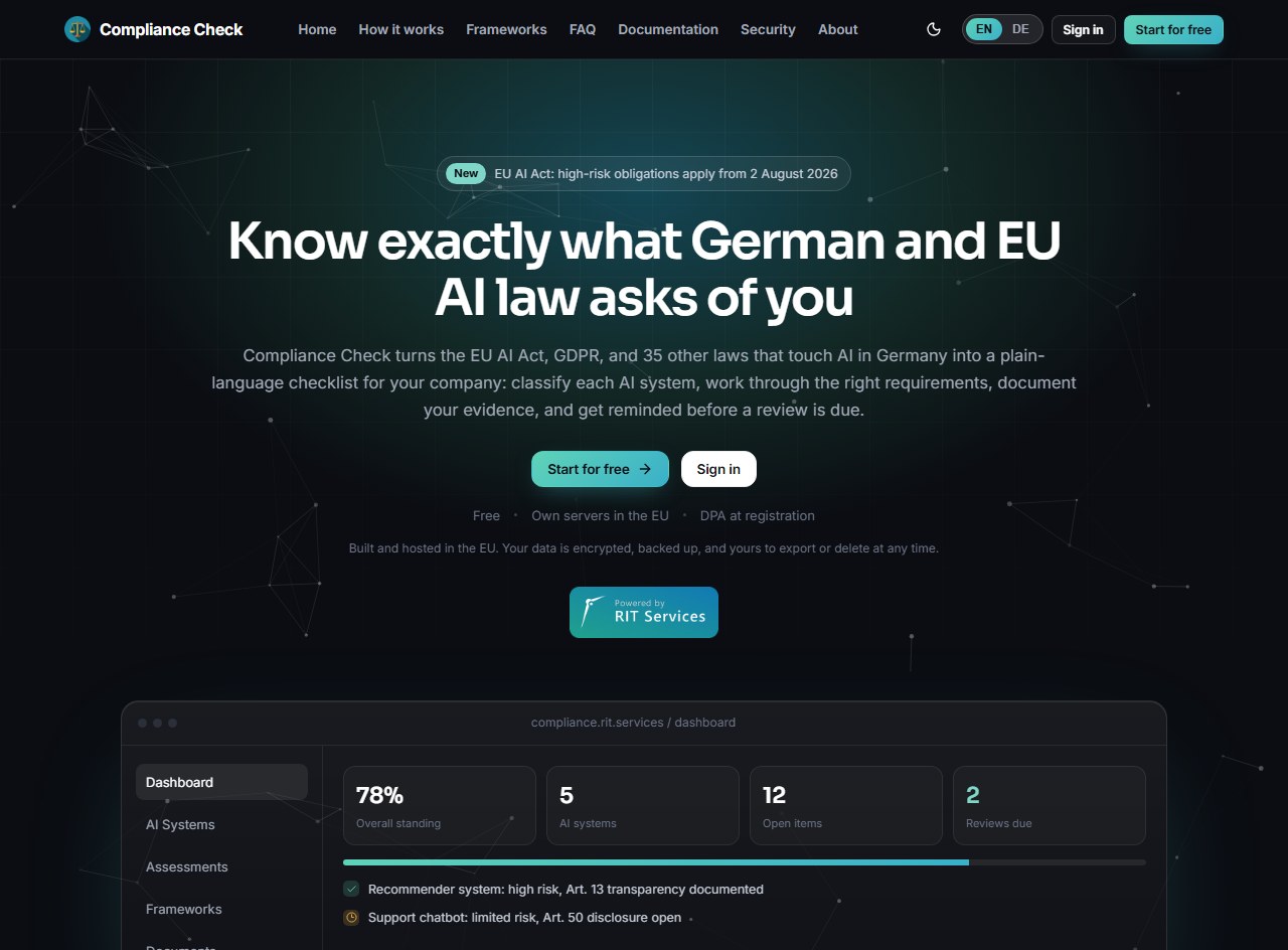 Compliance Check: live product screenshot
